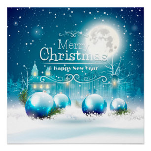 Poster Elégant Joyeux Nouvel An & Joyeux Noël Blanc