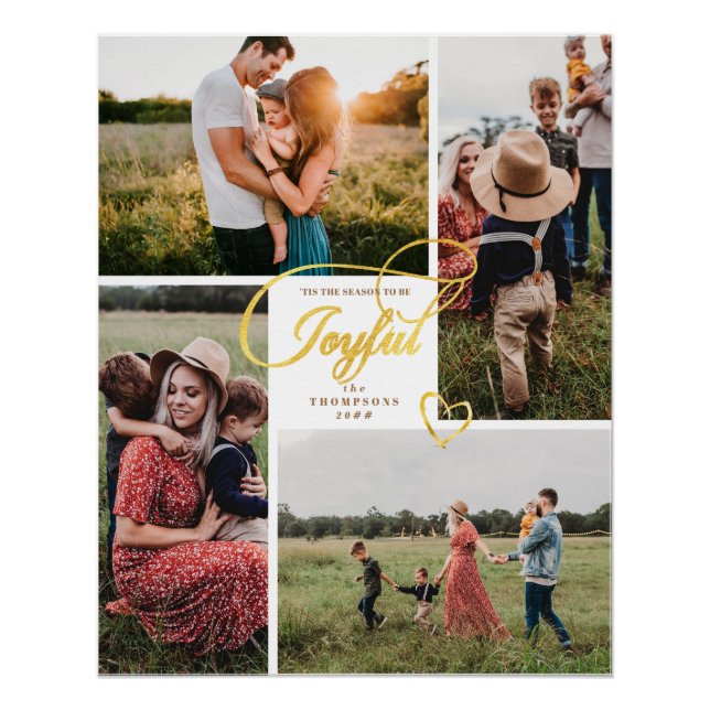 Poster Elégant Joyful Gold Christmas Four Photo Collage (Devant)