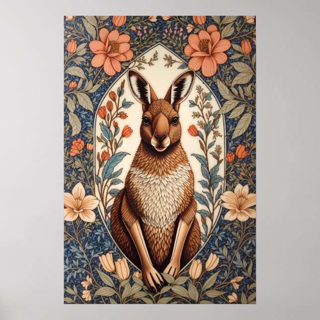 Poster Elegant Kangaroo William Morris Inspired  (Devant)