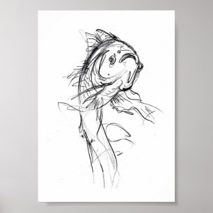 Poster Elégant Koi Fish Croquis Abstrait