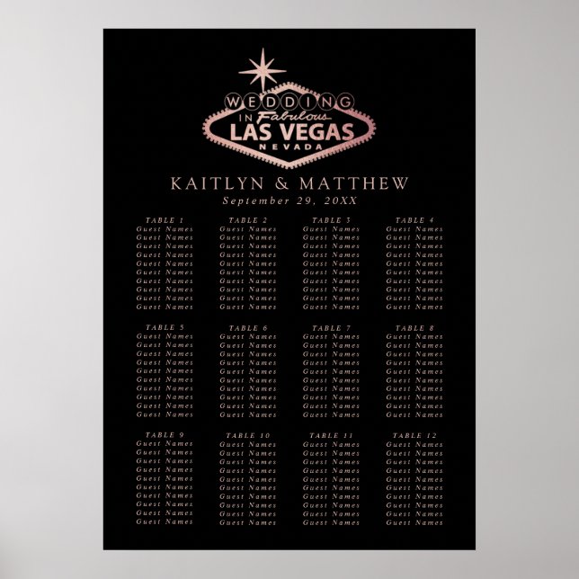 Poster Elégant Las Vegas Destination Mariage Plan de sièg (Devant)