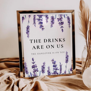 Poster Élégant Lavande Florale Boissons sont sur nous