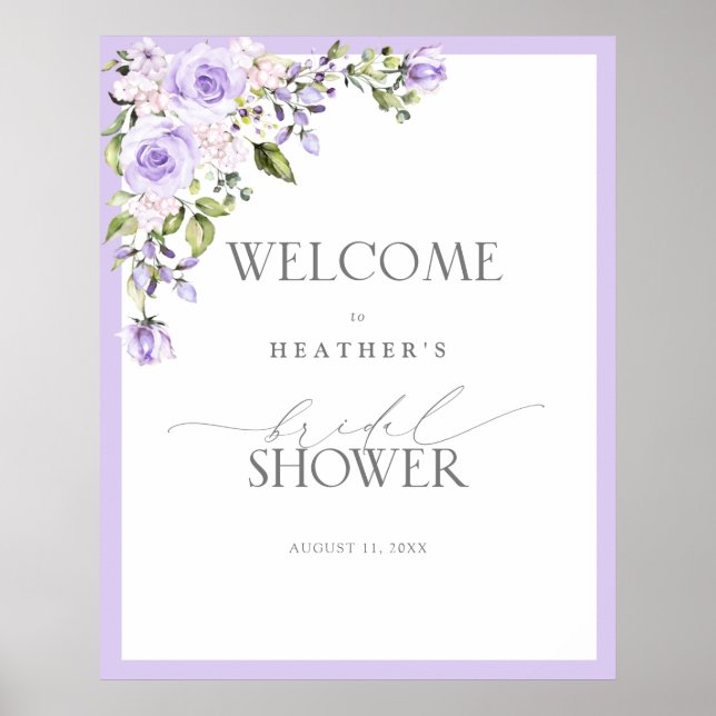 Poster Elégant Lavande Lilac Douche Florale Bienvenue (Devant)
