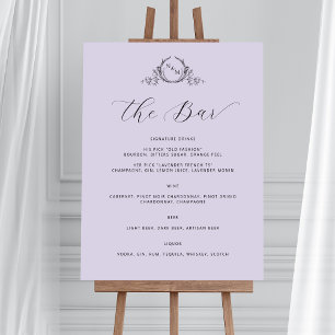 Poster Élégant Lavande Monogram Bar Mariage Signal