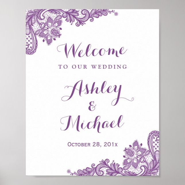 Poster Élégant Lavande Violet Mariage de dentelle (Devant)