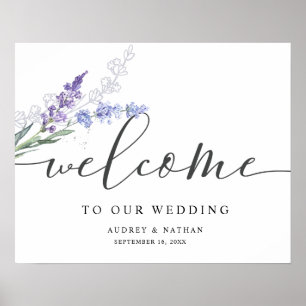 Poster Élégant Lavender Watercolor Welcome Mariage Sign