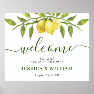Poster Elegant Lemons Greenery COUPLE SHOWER Welcome