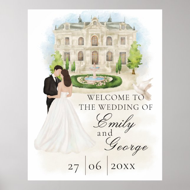Poster Élégant lieu de mariage avec mariée et chambre (Devant)
