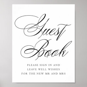 Poster Élégant livre d'hôtes Calligraphie noire MARIAGE