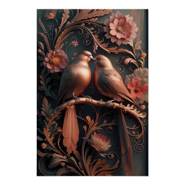 Poster Élégant Lovebirds en bronze 4K Détaillé 3D numériq (Devant)