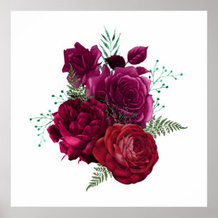 Poster Elegant Magenta Rose Floral Bouquet
