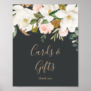 Poster Élégant Magnolia   Cartes noires et signes cadeaux