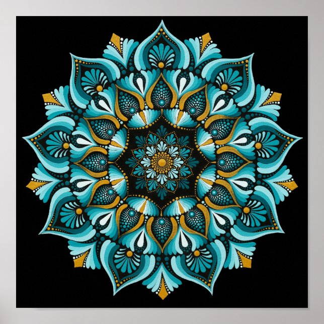 Poster Elégant Mandala bleu | Boho de géométrie sacrée |  (Devant)