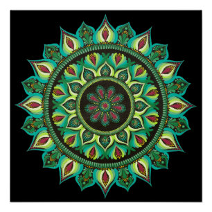 Poster Elégant Mandala Vert   Minimaliste zen bohème