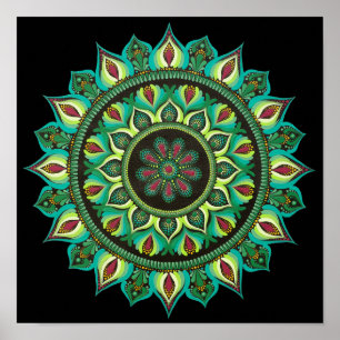 Poster Elégant Mandala Vert   Minimaliste zen bohème