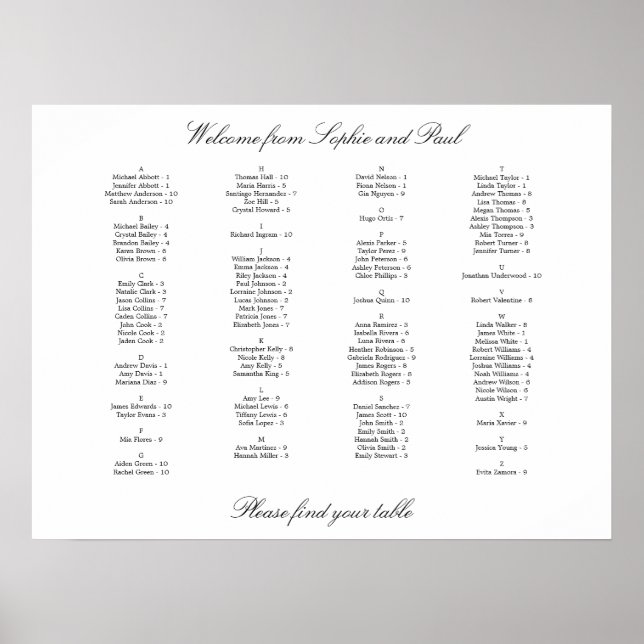 Poster Élégant Mariage alphabétique (Devant)