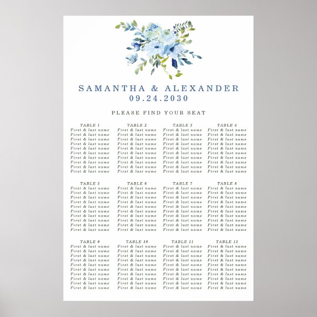 Poster Élégant Mariage bleu-poussiéreux (Devant)