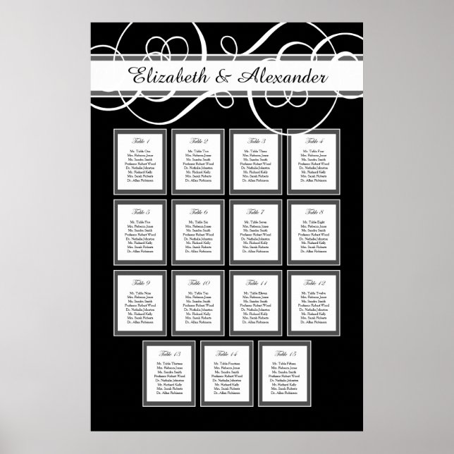 Poster Élégant Mariage classique 15 Table de siège graphi (Devant)