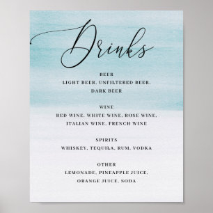 Poster Élégant mariage côtier   Boissons aquarelle bleue