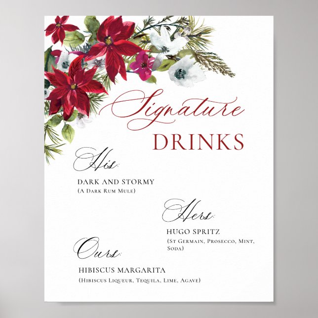 Poster Élégant Mariage de bar "Red Poinsettia" Mimosa (Devant)