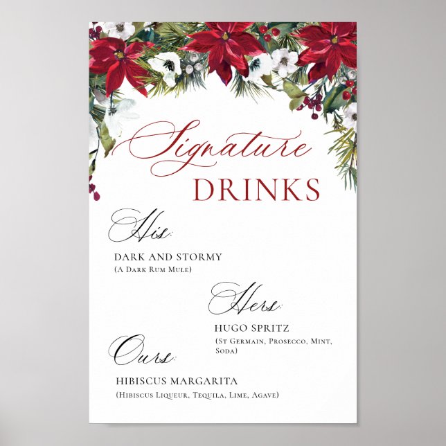 Poster Élégant Mariage de bar "Red Poinsettia" Mimosa (Devant)