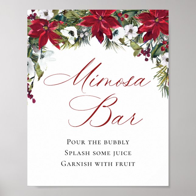 Poster Élégant Mariage de bar "Red Poinsettia" Mimosa (Devant)