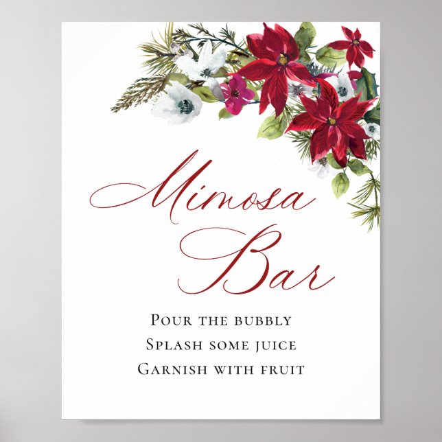 Poster Élégant Mariage de bar "Red Poinsettia" Mimosa (Devant)