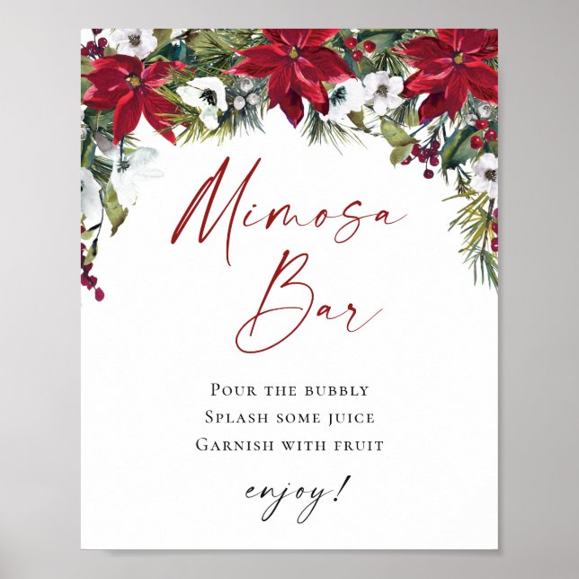 Poster Élégant Mariage de bar "Red Poinsettia" Mimosa (Devant)