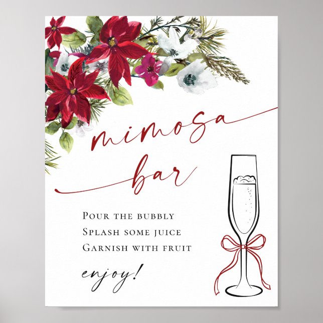 Poster Élégant Mariage de bar "Red Poinsettia" Mimosa (Devant)