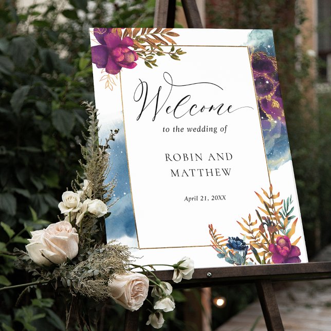 Poster Élégant Mariage de bienvenue céleste d'aquarelle (Créateur téléchargé)