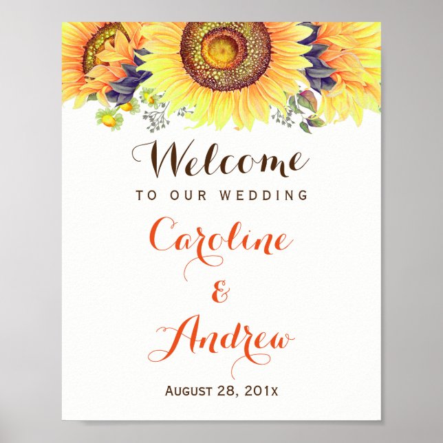 Poster Élégant Mariage de bienvenue des tournesols Classy (Devant)