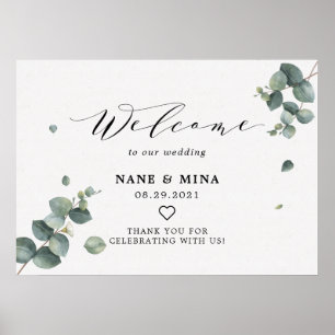 Poster Élégant Mariage de bienvenue Eucalyptus