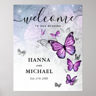 Poster Élégant Mariage de bienvenue pour papillon violet