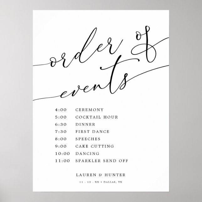 Poster Élégant Mariage de calligraphie Ordre des événemen (Devant)