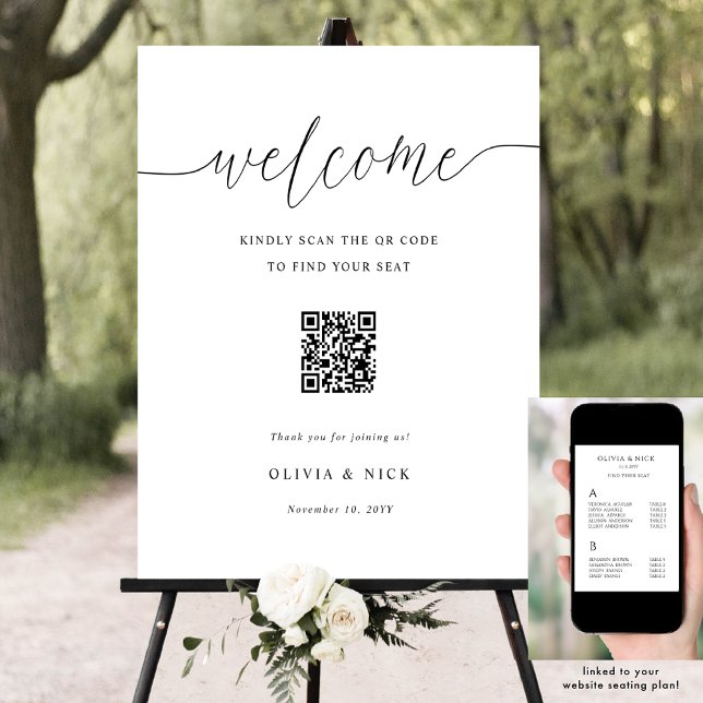 Poster Élégant Mariage de code QR Welcome Seating Chart (Créateur téléchargé)