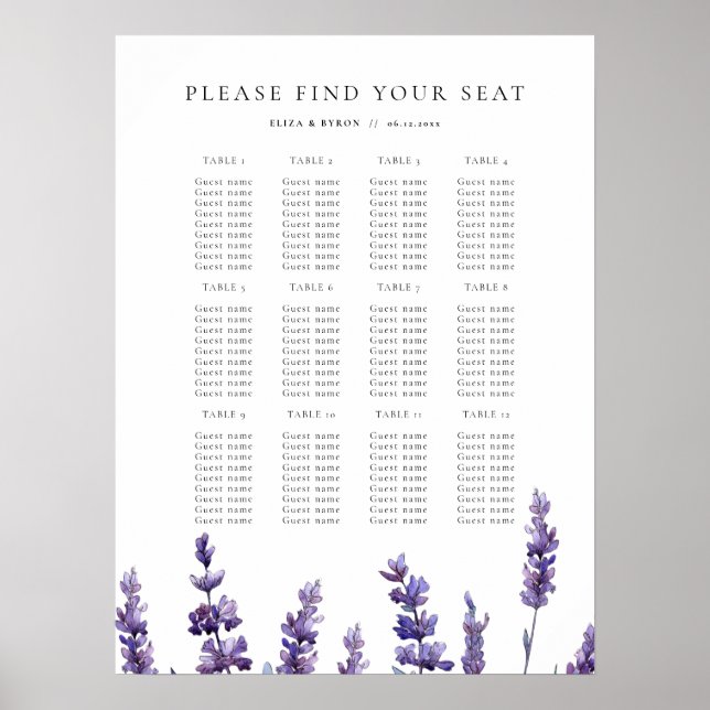 Poster Élégant Mariage de lavande florale (Devant)