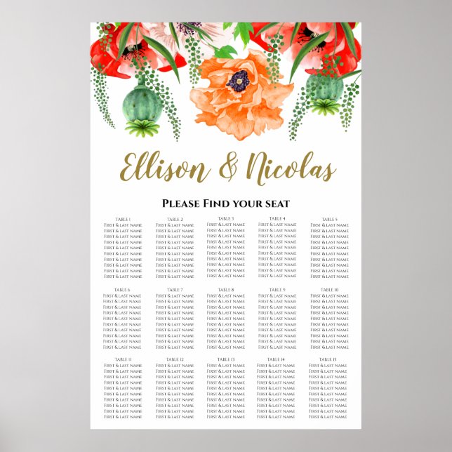 Poster Élégant Mariage de pavots (Devant)