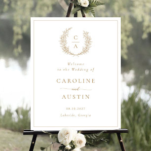 Poster Elégant Mariage de script Gold Wreath feuille