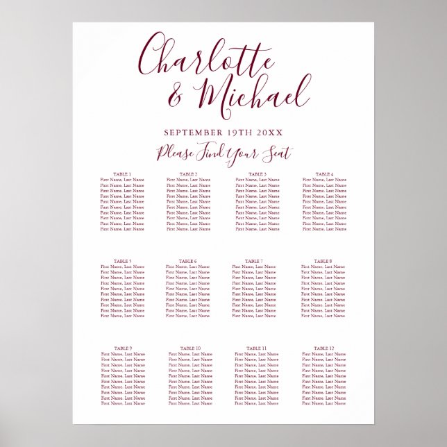 Poster Élégant Mariage de signature de Bourgogne (Devant)