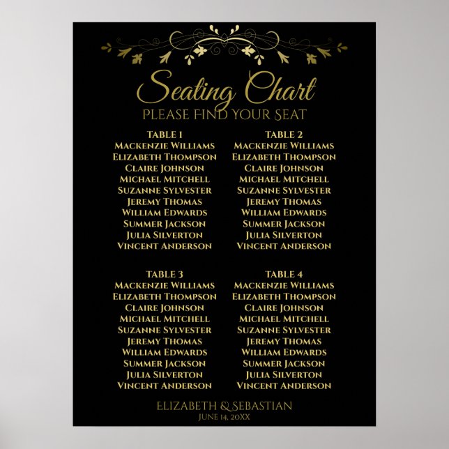 Poster Élégant Mariage de table Gold & Black 4 (Devant)