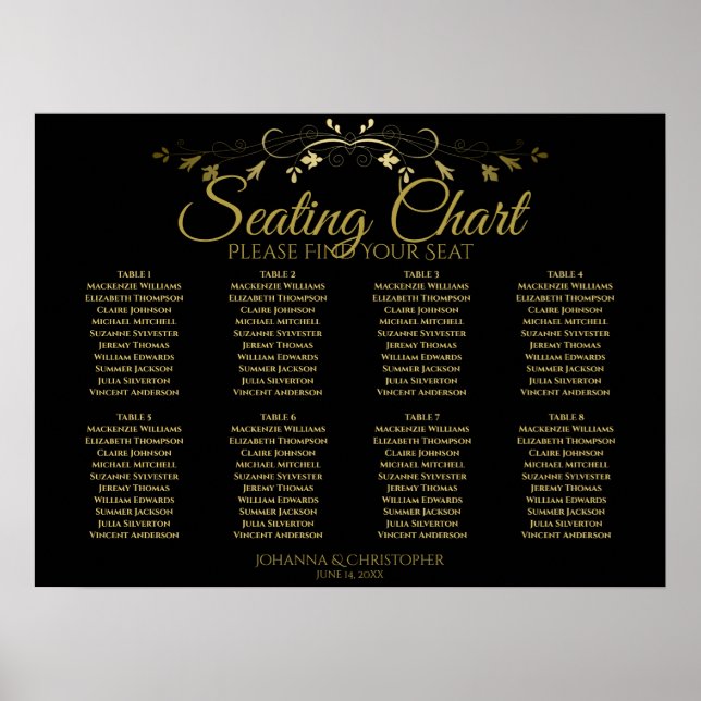 Poster Elégant Mariage de table Gold & Black 8 (Devant)