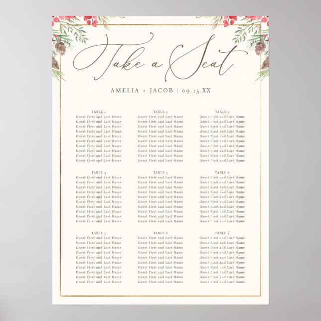 Poster Élégant Mariage de verdure d'hiver (Devant)