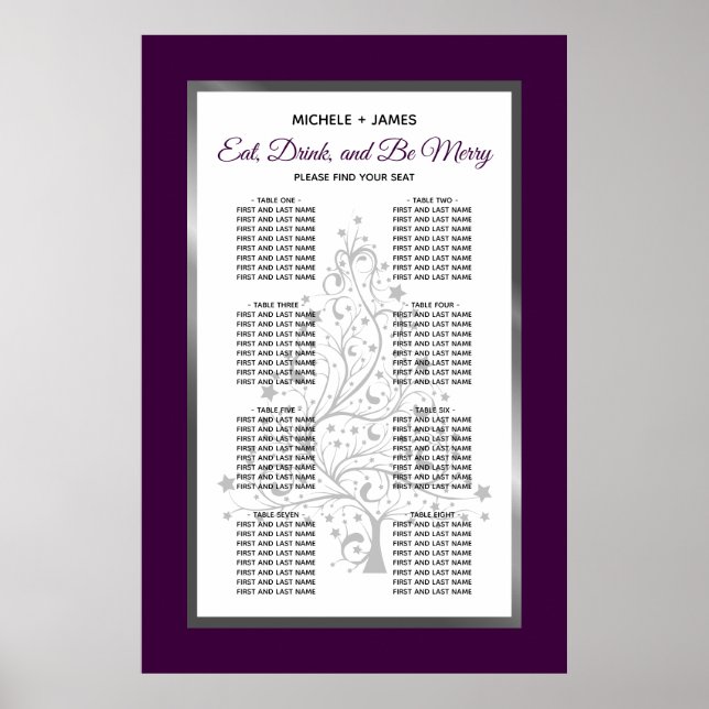 Poster Élégant Mariage en argent violet (Devant)