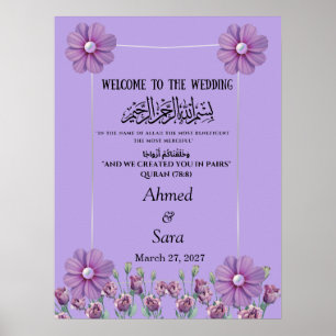 Poster Élégant Mariage Fleur de Lilac Perle Violet 