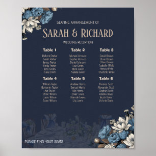 Poster Élégant Mariage floral bleu marine