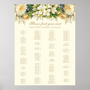 Poster Élégant Mariage floral crème Vintage carte assise