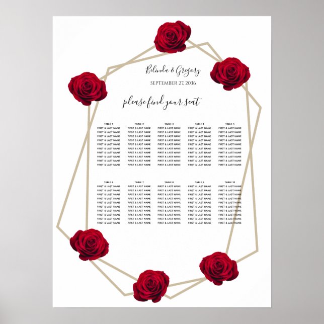 Poster Élégant Mariage géométrique Rose rouge (Devant)