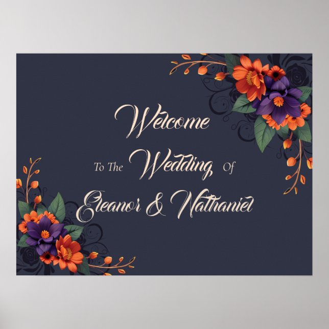 Poster Élégant Mariage gothique 3D floral (Devant)