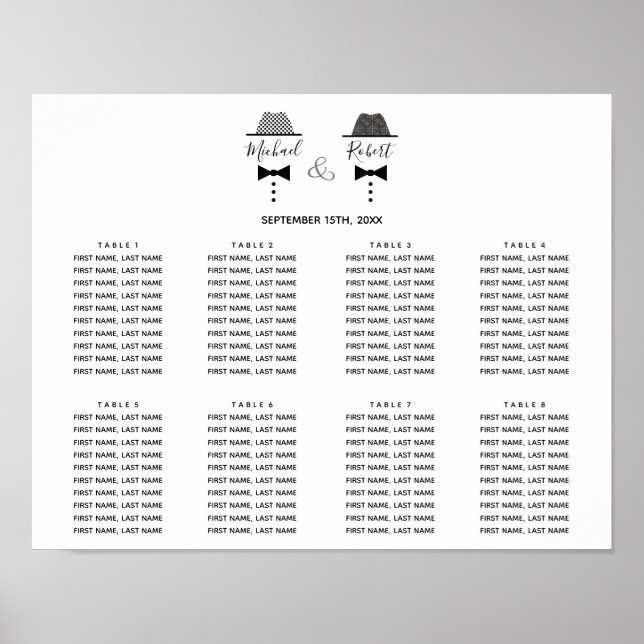 Poster Élégant Mariage gris noir et blanc (Devant)