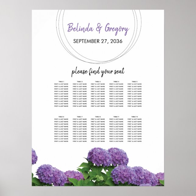 Poster Élégant Mariage Hydrangea Plat (Devant)
